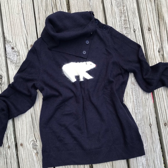 Ladies TALBOTS Navy Intarsia Polar Bear Sailor Button Wide Cowl Neck Sweater P M - Picture 8 of 8